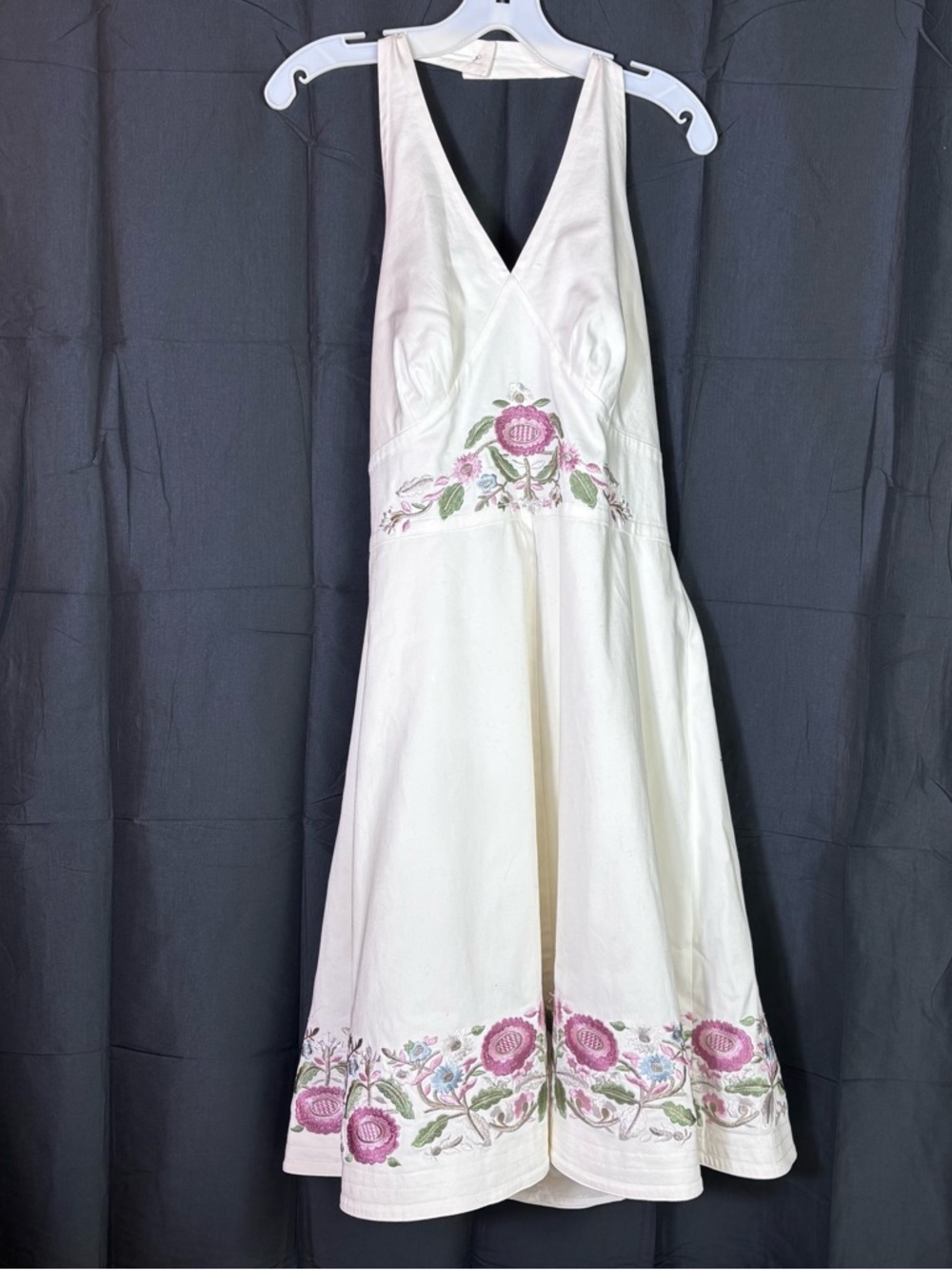 Vtg Christine Phillipe Halter Dress Size 12 Floral Embroidered Cottagecore Y2K